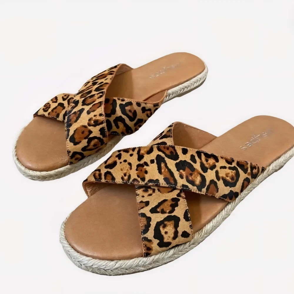 New J Slide Leopard Print Women's Sandals - Picture 1 of 6